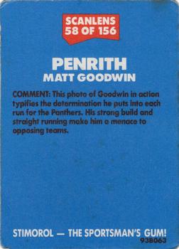 1989 Scanlens #58 Matt Goodwin Back